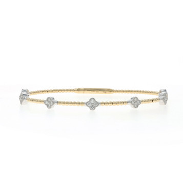 Yellow Gold Diamond Quatrefoil Station Flex Bangle Bracelet 6 3/4" - 14k .44ctw