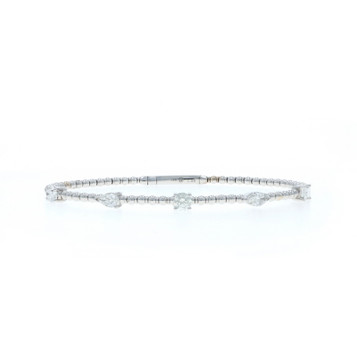 White Gold Diamond Station Flex Bangle Bracelet 6 3/4" - 14k Oval 1.25ctw