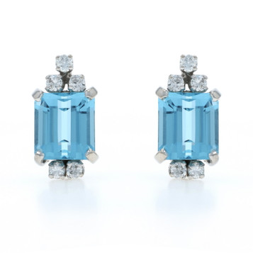 White Gold Aquamarine Diamond Stud Earrings - 18k Emerald 8.65ctw Pierced