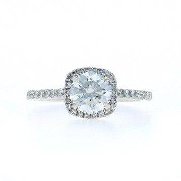 White Gold Diamond Halo Engagement Ring - 14k Round Brilliant 1.41ctw GIA