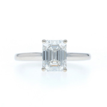 White Gold Diamond Hidden Halo Engagement Ring - 14k Emerald Cut 1.77ct