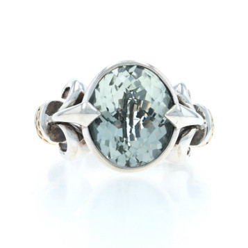 EFFY Green Amethyst Cocktail Solitaire Ring Sterling925 Oval 4.50ct Fleur-de-lis