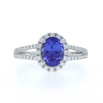 Platinum Tanzanite Diamond Halo Ring - 950 Oval 1.74ctw