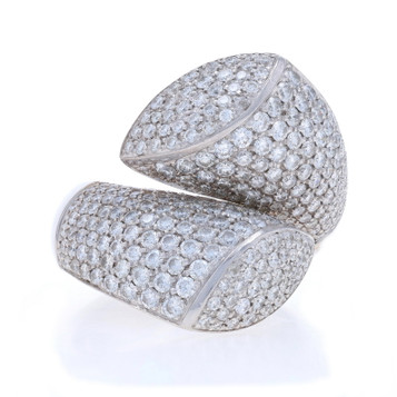 White Gold Diamond Cluster Cocktail Bypass Ring - 18k Rd 4.00ctw Pave SZ 8 3/4