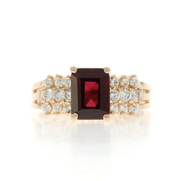 Yellow Gold Garnet Diamond Ring - 14k Emerald 2.07ctw