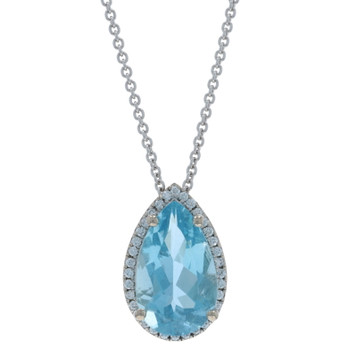 White Gold Aquamarine Diamond Halo Pendant Necklace 18" - 18k Pear 4.61ctw