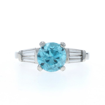 Platinum Blue Zircon Diamond Vintage Ring - 950 Round 3.05ctw