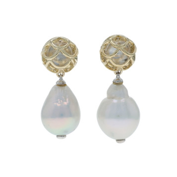John Hardy Naga Baroque Pearl Dangle Earrings - Sterling 925 Gold 18k Pierced