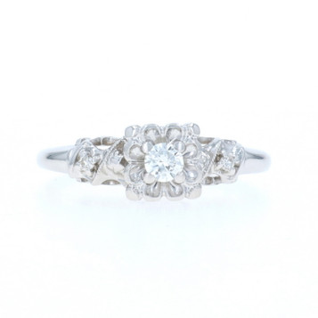 White Gold Diamond Vintage Engagement Ring - 14k Round Brilliant .14ctw