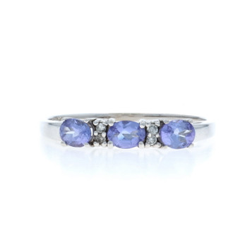 White Gold Tanzanite Diamond Ring - 10k Oval .47ctw Three-Stone