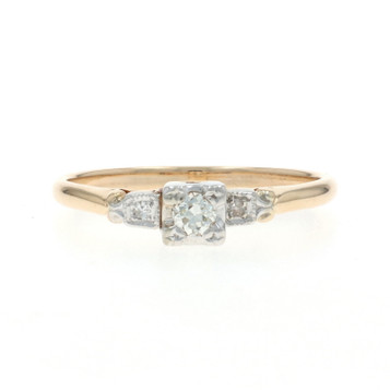 Yellow Gold Diamond Art Deco Engagement Ring - 14k European .16ctw Vintage