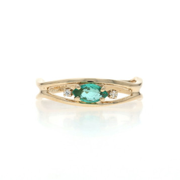 Yellow Gold Emerald Diamond Ring - 14k Marquise .32ctw SZ 6