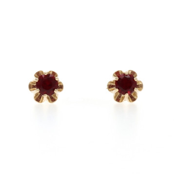 Yellow Gold Glass Vintage Stud Earrings - 14k Floral Buttercup Mounts Pierced