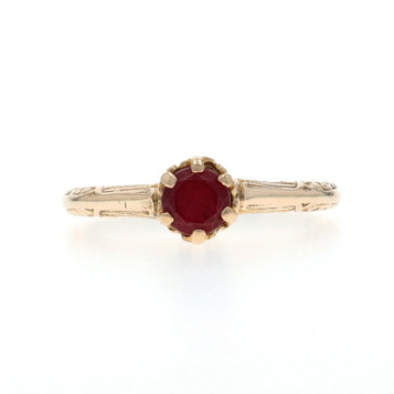 Yellow Gold Lab-Created Spinel Vintage Solitaire Ring 10k Round .50ct Engagement