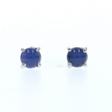 White Gold Lab-Created Star Sapphire Stud Earrings 14k Rd Cab 1.30ctw Pierced