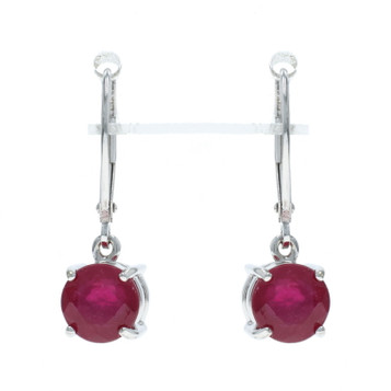 White Gold Ruby Dangle Earrings - 10k Round Pierced