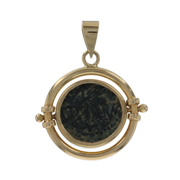 Yellow Gold Bronze Prutah Judaea Jewish Revolt Coin Spinner Pendant 18k Currency