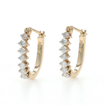 Yellow Gold Diamond Hoop Earrings - 14k Round Brilliant .50ctw Pierced
