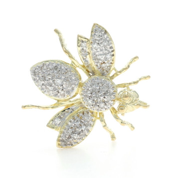 Yellow Gold Diamond Vintage Fly Brooch - 14k Single Cut .16ctw Insect Pin