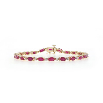 Yellow Gold Ruby Diamond Link Bracelet 7" - 14k Oval 9.52ctw
