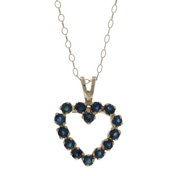 Yellow Gold Sapphire Heart Wreath Pendant Necklace 17" - 14k Round .70ctw Love