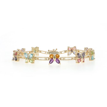Yellow Gold Tourmaline Amethyst Butterfly Link Bracelet 7 1/2" 14k Marq 3.84ctw