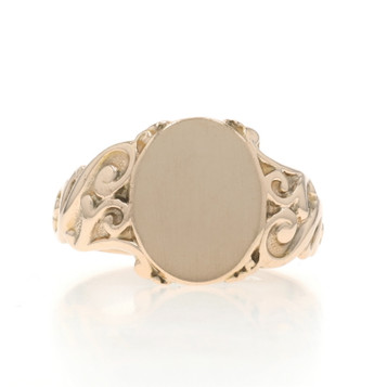 Yellow Gold Art Deco Signet Bypass Men's Ring - 10k Vintage Engravable