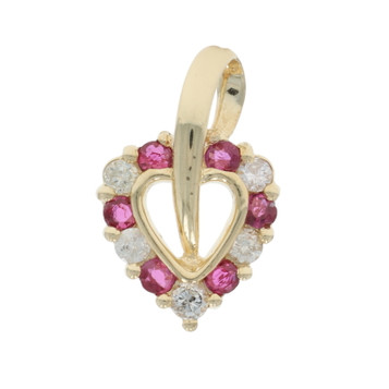 Yellow Gold Diamond Ruby Heart Pendant - 14k Round Brilliant .50ctw Love