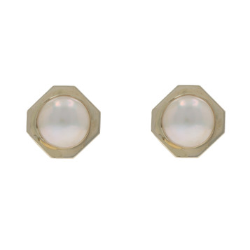 Yellow Gold Mabe Pearl Large Stud Earrings - 14k Round Pierced