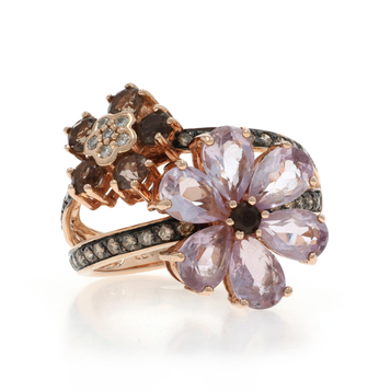 Le Vian Quartz Amethyst Diamond Cluster Cocktail Ring Rose Gold 14k Rd 3.03ctw