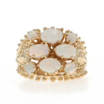 Yellow Gold Australian Opal Cluster Cocktail Ring - 14k Cabochon 1.68ctw