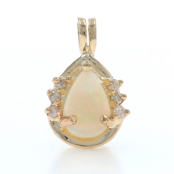 Yellow Gold Australian Opal Diamond Pendant - 14k Pear Cabochon .79ctw Teardrop