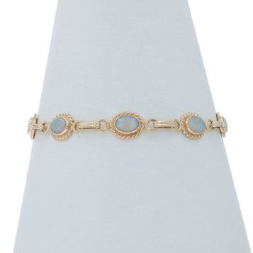 Yellow Gold Australian Opal Link Bracelet 7 1/4" - 14k Oval Cabochon 2.45ctw