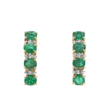 Yellow Gold Emerald Diamond Drop Earrings - 14k Oval 1.50ctw Pierced