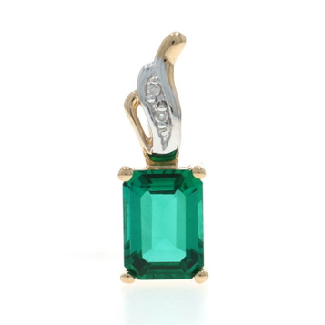 Yellow Gold Lab-Created Emerald Diamond Pendant - 10k .90ct