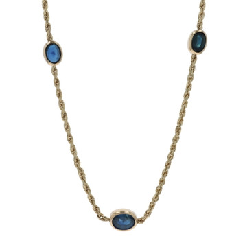 Yellow Gold Sapphire Station Necklace 19 3/4" - 14k Oval 3.55ctw Rope Chain