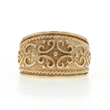 Yellow Gold Scrollwork Statement Band - 10k Tapered Ring