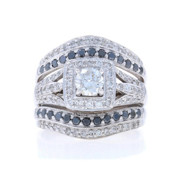 White Gold Diamond All-in-One Engage Ring Wedding Bands 14k .84ctw Halo Treated