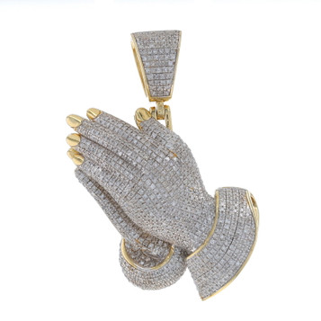 Yellow Gold Diamond Praying Hands Religious Pendant - 10k 2.50ctw Faith Bling