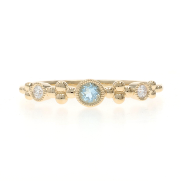 Yellow Gold Aquamarine Quatrefoil Three Stone Band - 14k Round .10ctw Ring