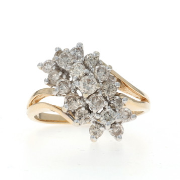 Yellow Gold Diamond Cluster Cocktail Bypass Ring 14k Rd 1.00ctw Floral Waterfall