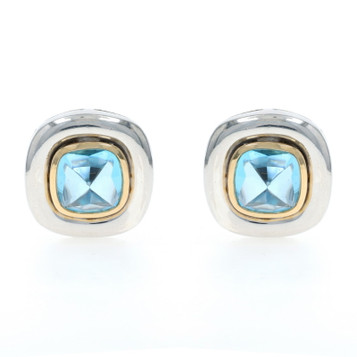 Sterling Silver Blue Topaz Stud Earrings - 925 18k Sugarloaf 7.20ctw Pierced