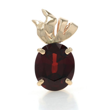 Yellow Gold Garnet Solitaire Pendant - 14k Oval 5.10ct