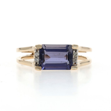 Yellow Gold Iolite Diamond Ring - 14k Emerald Cut 2.59ctw