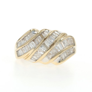 Yellow Gold Diamond Cluster Cocktail Ring - 10k Baguette 1.50ctw Bypass
