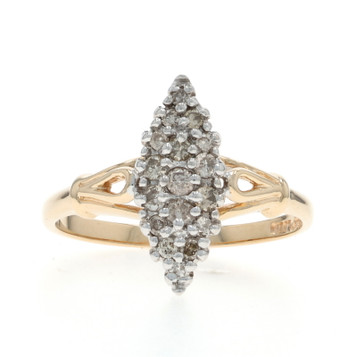 Yellow Gold Diamond Vintage Cluster Ring - 14k Round Brilliant .29ctw