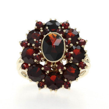 Yellow Gold Garnet Cluster Cocktail Halo Ring 14k Oval Round Rose 7.00ctw Floral