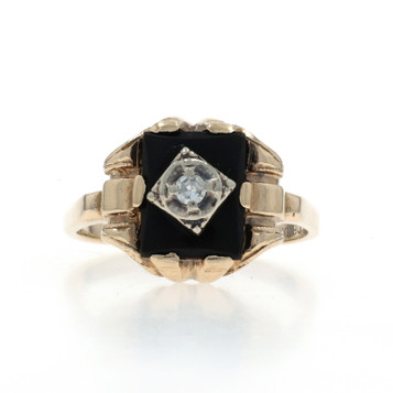 Ostby & Barton Diamond Onyx Art Deco Ring - Yellow Gold 10k Single .11ct Vintage