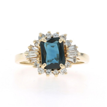Yellow Gold Sapphire Diamond Halo Ring - 14k Rectangular 2.95ctw