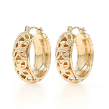 Yellow Gold Leaf Garland Hoop Earrings - 14k Pierced